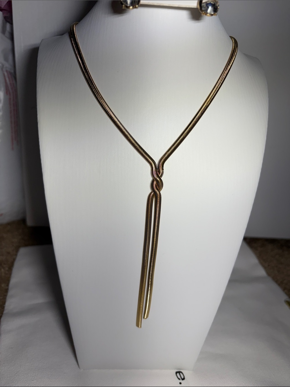 Gold Tone Stainless Steel Lariat Knot Necklace - Women Jewelry